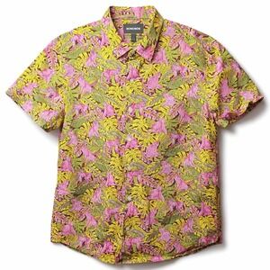 BONOBOS Tailored Fit All-Over Jungle Monkey Print Short Sleeve Button Shirt Sz L